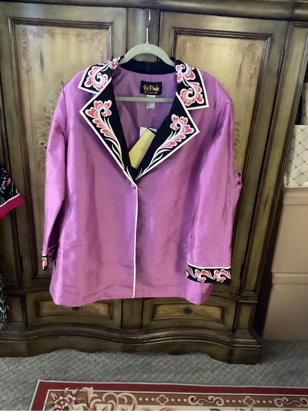 Bob Mackie Lavender Purple Silk Jacket with Black Collar